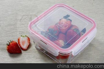 供应1000ML正方形高硼硅耐热玻璃密封保鲜盒配PP盖红色硅胶圈