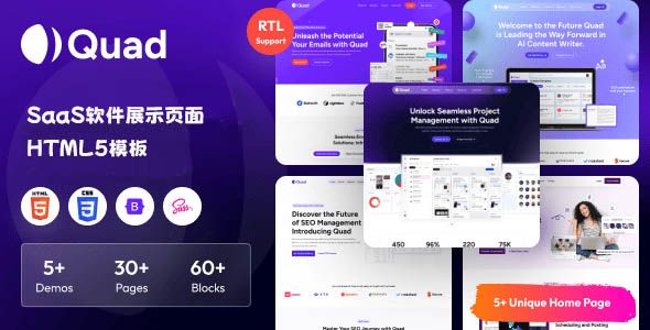 SaaS软件营销页面HTML5模板