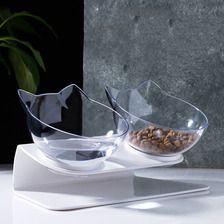 猫碗批发狗狗猫咪高脚护颈宠物碗塑料防滑斜口饮水喂食猫碗双碗