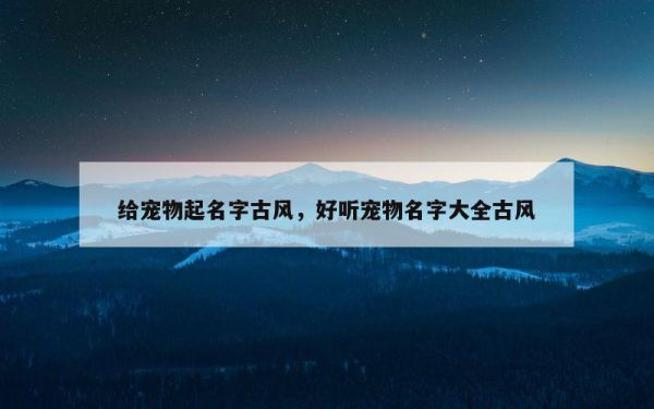 给宠物起名字古风，好听宠物名字大全古风