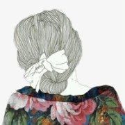 小清新唯美手绘凳子头发女孩素材
