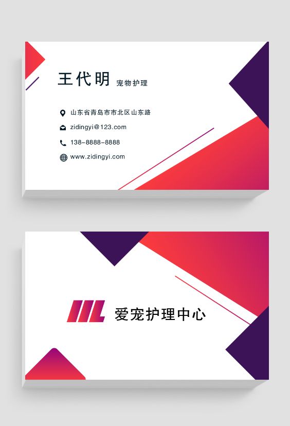 红色几何宠物护理商务名片