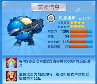 全民飞机大战宠物风暴机甲怎么样 风暴机甲满级属性一览