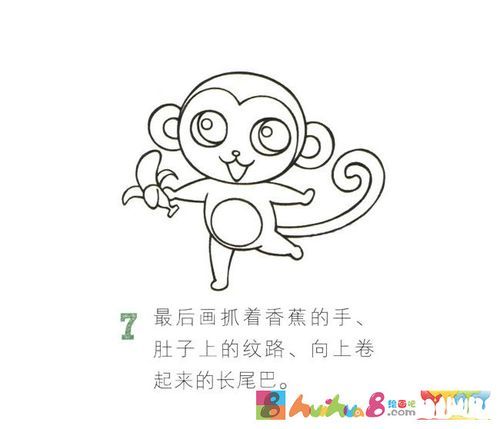 彩色可爱的猴子简笔画