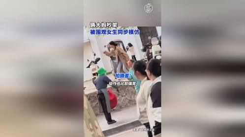 俩大妈吵架被围观女生同步模仿