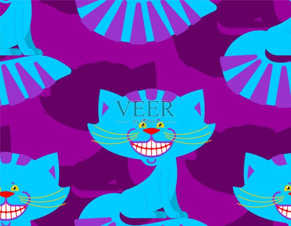 柴郡猫微笑图案纹理奇妙的宠物插画图片素材