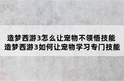 造梦西游3怎么让宠物不领悟技能 造梦西游3如何让宠物学习专门技能