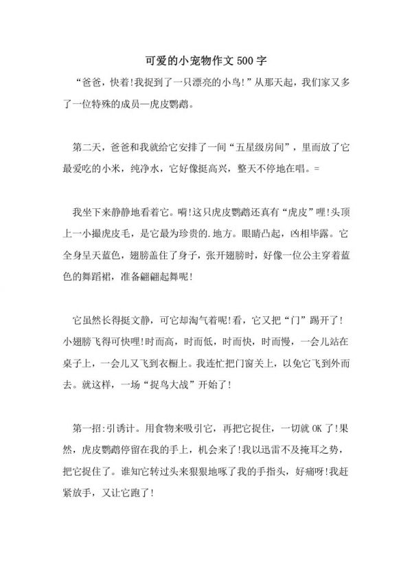 可爱的小宠物作文500字