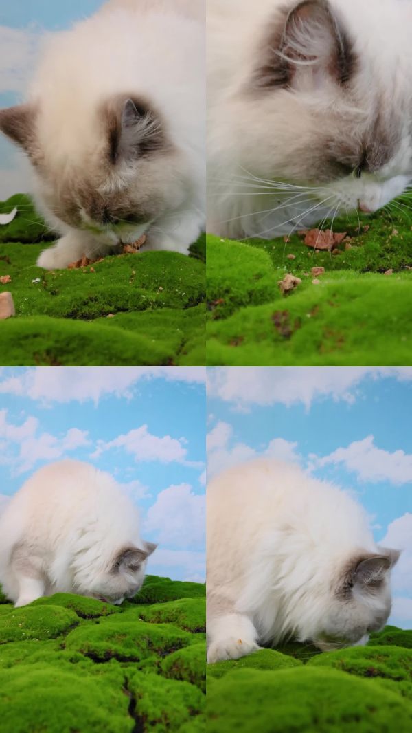 喂食宠物猫吃冻干零食布偶猫爱吃4k多角度