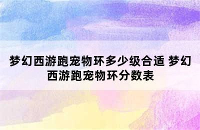 梦幻西游跑宠物环多少级合适 梦幻西游跑宠物环分数表
