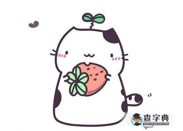 小动物简笔画吃草莓的可爱小猫