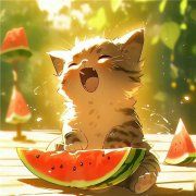 夏日可爱治愈系吃西瓜猫咪头像图片