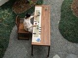 弄子里黑胡桃木马蹄桌 茶桌 书桌 实木桌 新中式茶桌