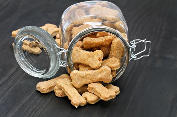 狗食从玻璃罐中掉落。
