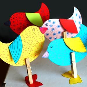 春天幼儿手工制作可爱的卡纸小鸟