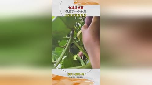 女孩从外面，看见了一个水果，以前从来没见过