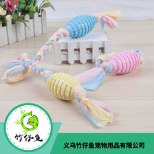 跨境新品宠物棉布玩具马卡龙绳结洁齿啃咬玩具 TPR磨牙狗狗玩具