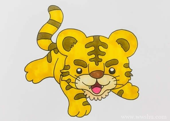 可爱的小老虎简笔画彩色画法步骤图片