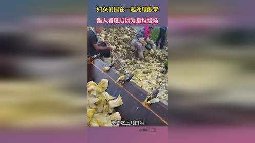妇女们围在一起处理酸菜，路人看见后以为是垃圾场
