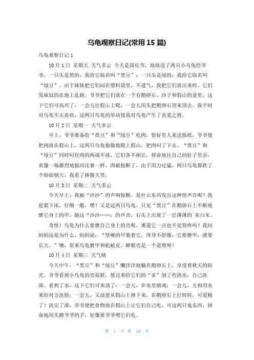 乌龟观察日记(常用15篇)