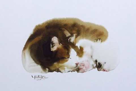 8张有灵性的猫咪水墨画美图