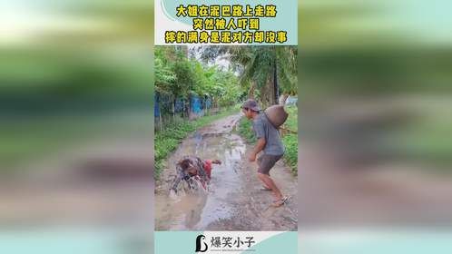 大姐在泥巴路上走路，突然被人吓到，摔的满身是泥对方却没事！