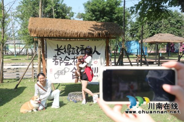宠物主人与宠物在公园拍照打卡.JPG