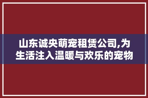 山东诚央萌宠租赁公司,为生活注入温暖与欢乐的宠物租赁新潮流