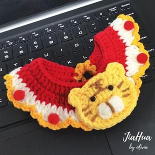 虎年老虎新年猫咪项圈红色喜庆宠物小型犬狗狗毛线编织围脖猫饰品