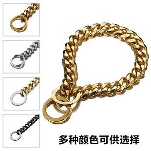结实耐用遛狗链子不锈钢土豪金狗项圈防爆冲P链中大型犬脖圈脖套