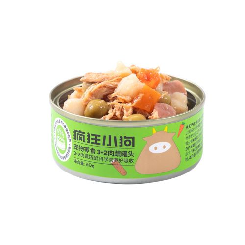 【新品尝鲜】果蔬肉粒罐头90g*5罐 1罐 疯狂小狗狗罐头营养湿粮拌饭主食罐柯基泰迪成犬幼犬增肥狗狗零食19.9元