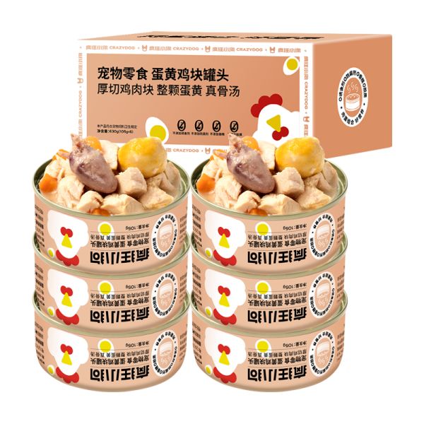 疯狂小狗宠物狗狗零食纯肉罐头拌饭补水 蛋黄鸡块罐630g(105g*6)27.5元（需领券）