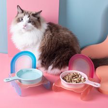 平底锅猫狗宠物碗猫咪狗防打翻防黑下巴陶瓷粮食盆亚克力架
