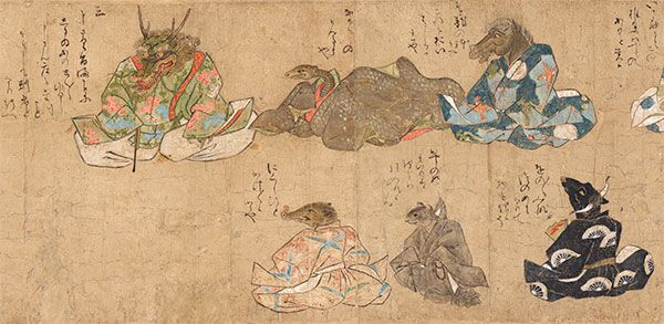 重要文化财　十二生肖绘卷　三卷中的上卷（局部）