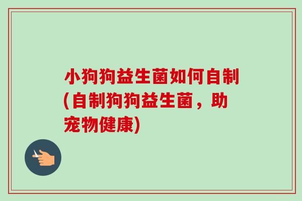 小狗狗益生菌如何自制(自制狗狗益生菌，助宠物健康)