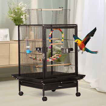 Wrought Iron Flight Bird Parakeet Parrot Cage for Large Cockatiel Canary Lovebird Birdcage with Rolling Stand