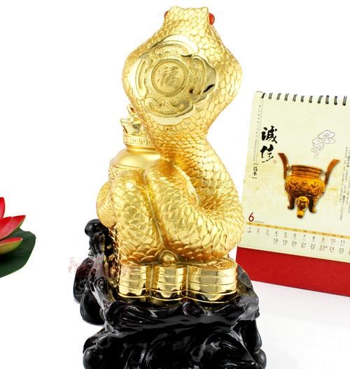 聚宝盆生肖蛇摆件 聚财发财蛇摆设 生日礼品物属蛇幸运物灵蛇献宝