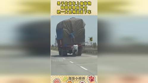 男子在货车上偷货物，和同伴里应外合，把一大包物资丢下车！