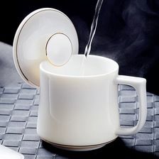 羊脂玉瓷马克杯带盖陶瓷泡茶杯办公杯家用水杯会议礼品伴手礼批发