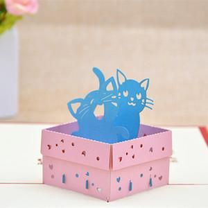 3d贺卡创意生日贺卡可爱猫咪盒子手工立体纸雕贺卡小卡片儿童礼物
