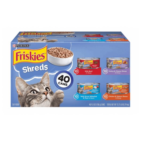 Purina Friskies 罐装猫粮40克拉。种类繁多的包装
