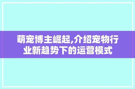 萌宠博主崛起,介绍宠物行业新趋势下的运营模式