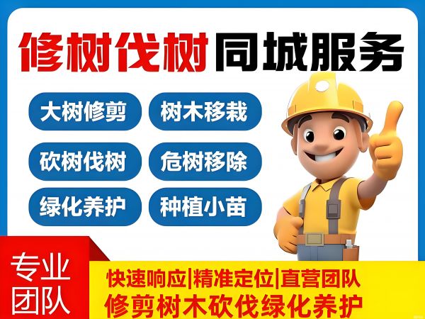 同城修剪树木砍伐清理障碍树修剪树头、移栽铺草坪死树危树抢险绿化施工养护