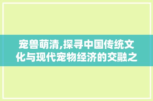 宠兽萌清,探寻中国传统文化与现代宠物经济的交融之美