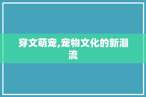穿文萌宠,宠物文化的新潮流
