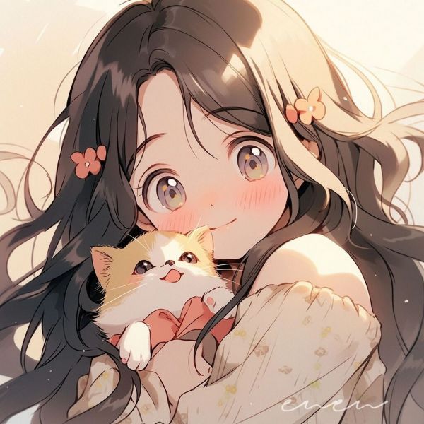 抱猫可爱女生头像|闺蜜头像
