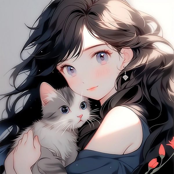 可爱的治愈系女生抱猫头像