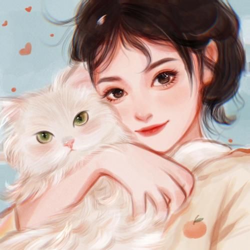 女孩和猫咪头像第一弹手绘头像水彩风