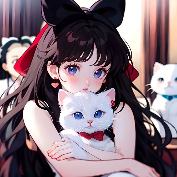旧漫女头|长发蝴蝶结抱猫甜妹头像 这组旧漫长发蝴蝶结抱猫甜妹头像真