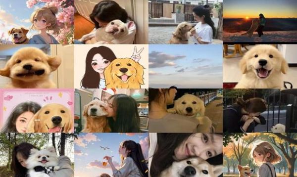 抱着金毛的女生头像图片